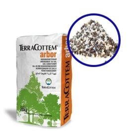 Bag of terracottem arbor with a close up magnified circle in top corner showing product