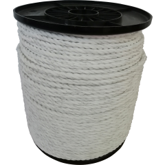 Our white 6mm polyrope for use in electric fencing systems such as paddock fencing, animal and livestock confinement, farm boundary fencing and more - product image