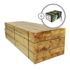 Suregreen | Railway Sleeper Bundle | 2.4m x 200mm x 100mm | Green Treated | 20 Pack + Screws + Driver