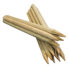 Machine-rounded stakes which have been pressure-treated, perfect for use in the outdoors - product image
