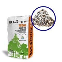Bag of terracottem arbor with a close up magnified circle in top corner showing product