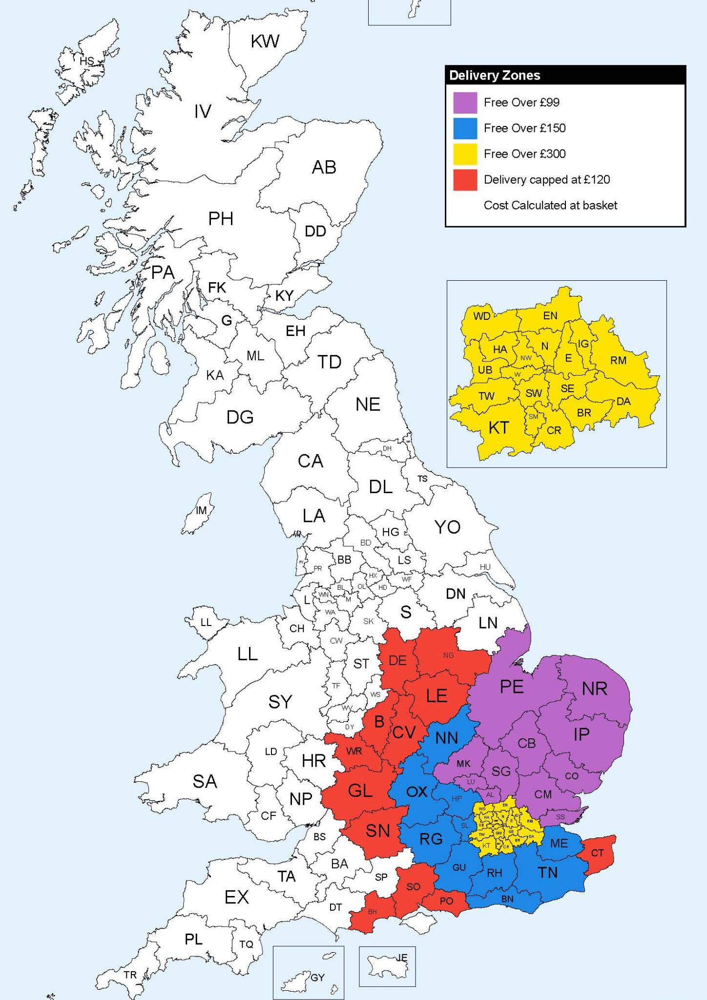 Delivery Zone Map | Suregreen Ltd Delivery Information Map of Suregreen Delivery Zones