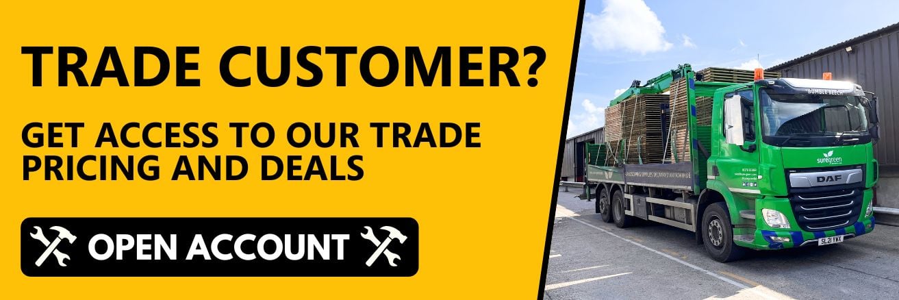 Image of trade worker and forklift overlaid with text 'TRADE CUSTOMER' and 'GET ACCESS TO OUR TRADE PRICING DEALS' and 'OPEN ACCOUNT'