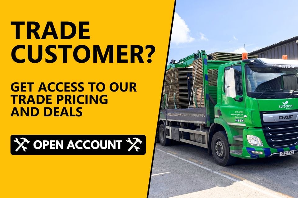 Image of trade worker and forklift overlaid with text 'TRADE CUSTOMER' and 'GET ACCESS TO OUR TRADE PRICING DEALS' and 'OPEN ACCOUNT'