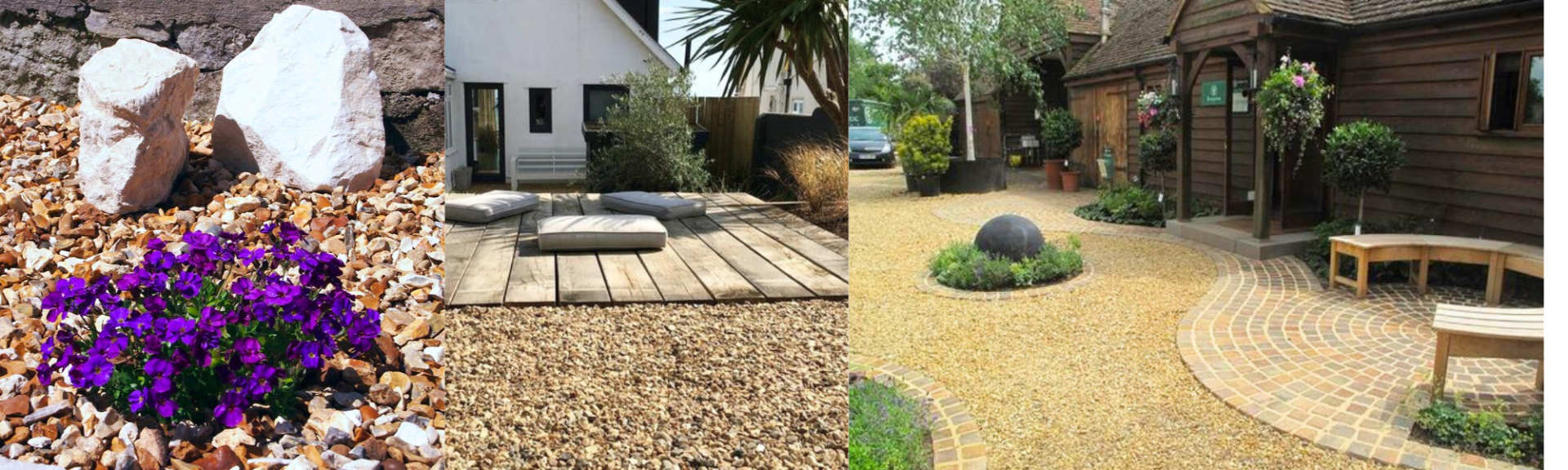 collage of gravel garden designs 