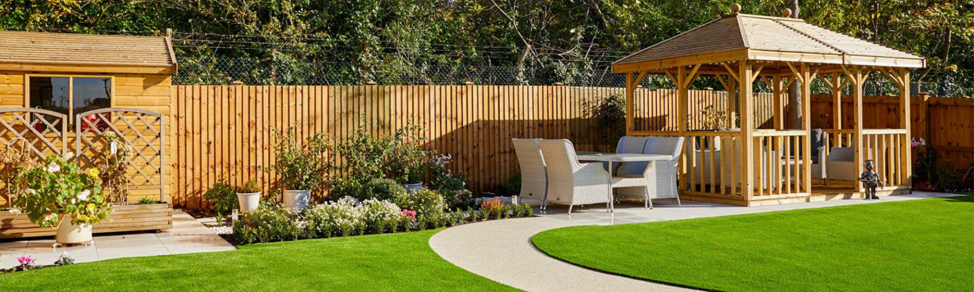 wooden fence panels and posts in a garden setting 